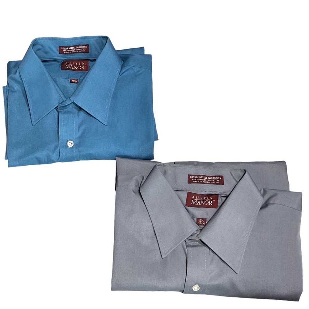 Austin Manor Dress Shirts Men 15.5 34-35 Lot of 2 Blue Grey‎ Long Sleeve Office